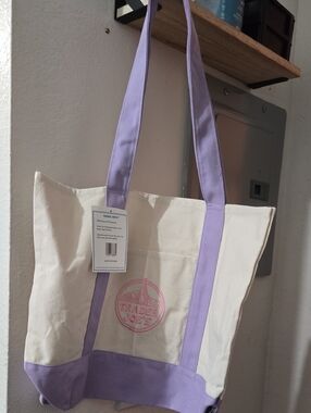 Cream and Lavender Canvas Tote Bag
